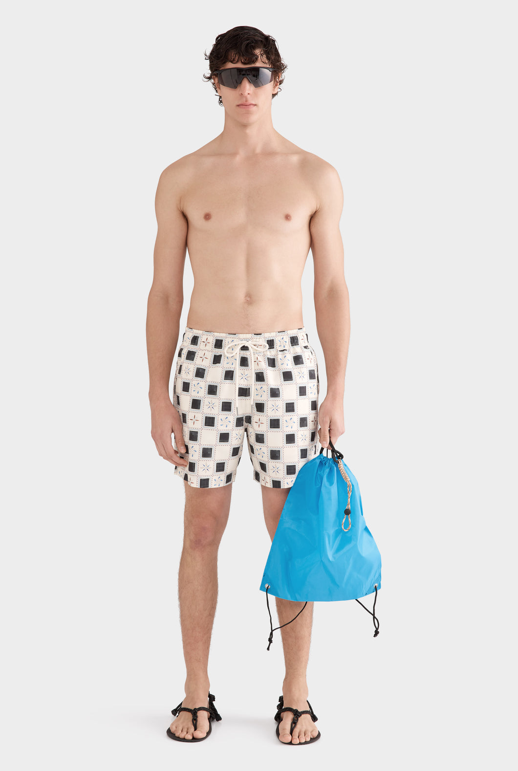 Printed Swim Short - Cream/Ink Tile Print