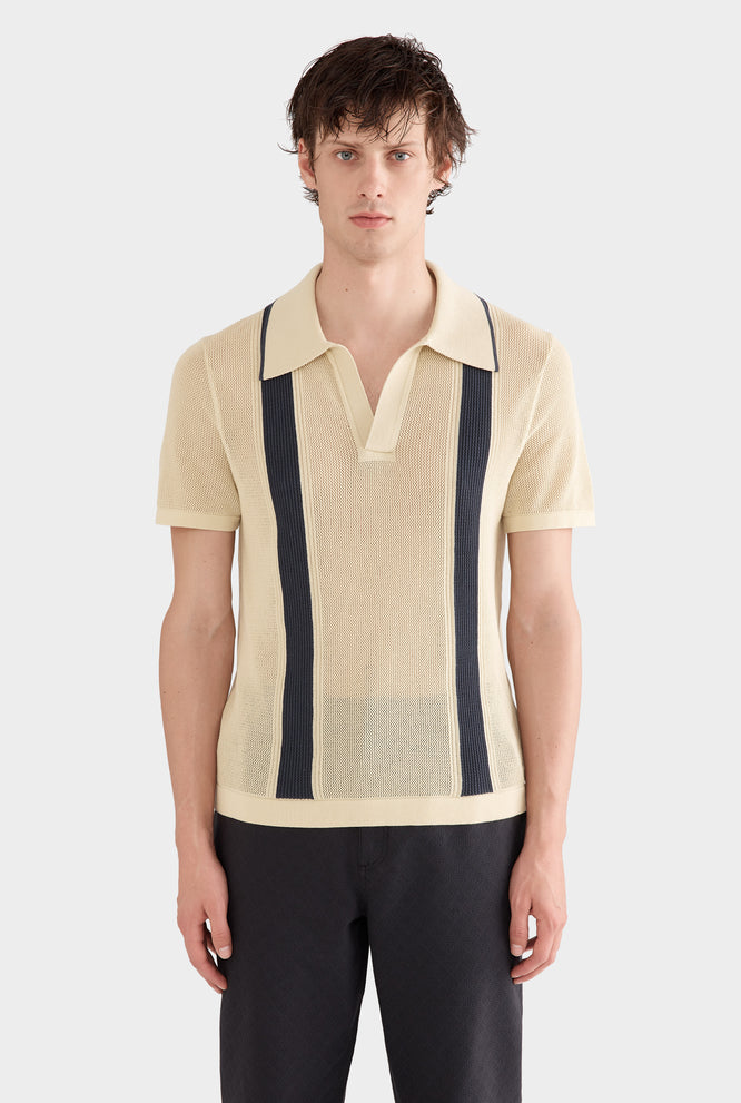 Knitted Cotton Pique Open Neck Polo - Regatta Blue