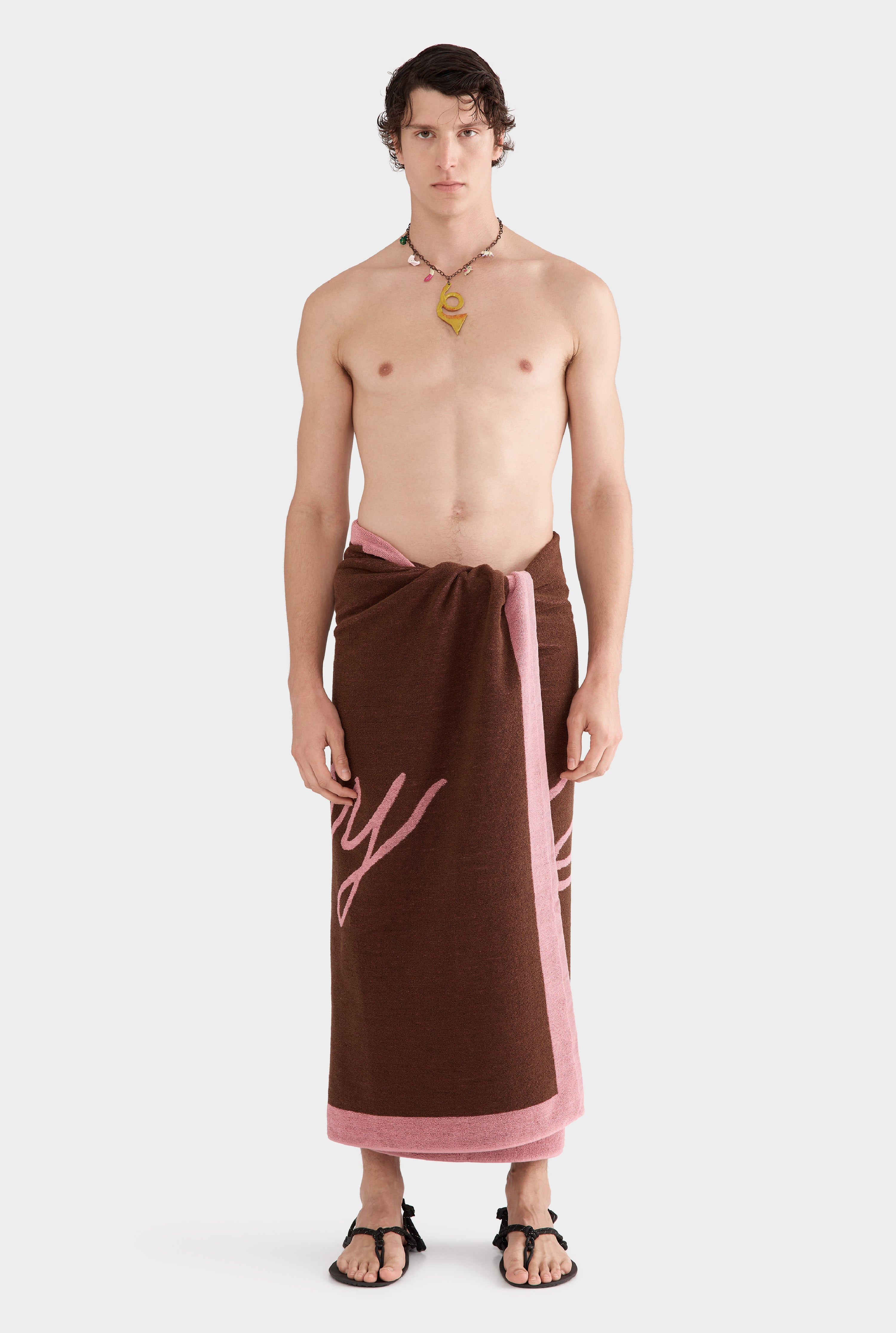 Venroy Jacquard Towel - Cocoa/Pink