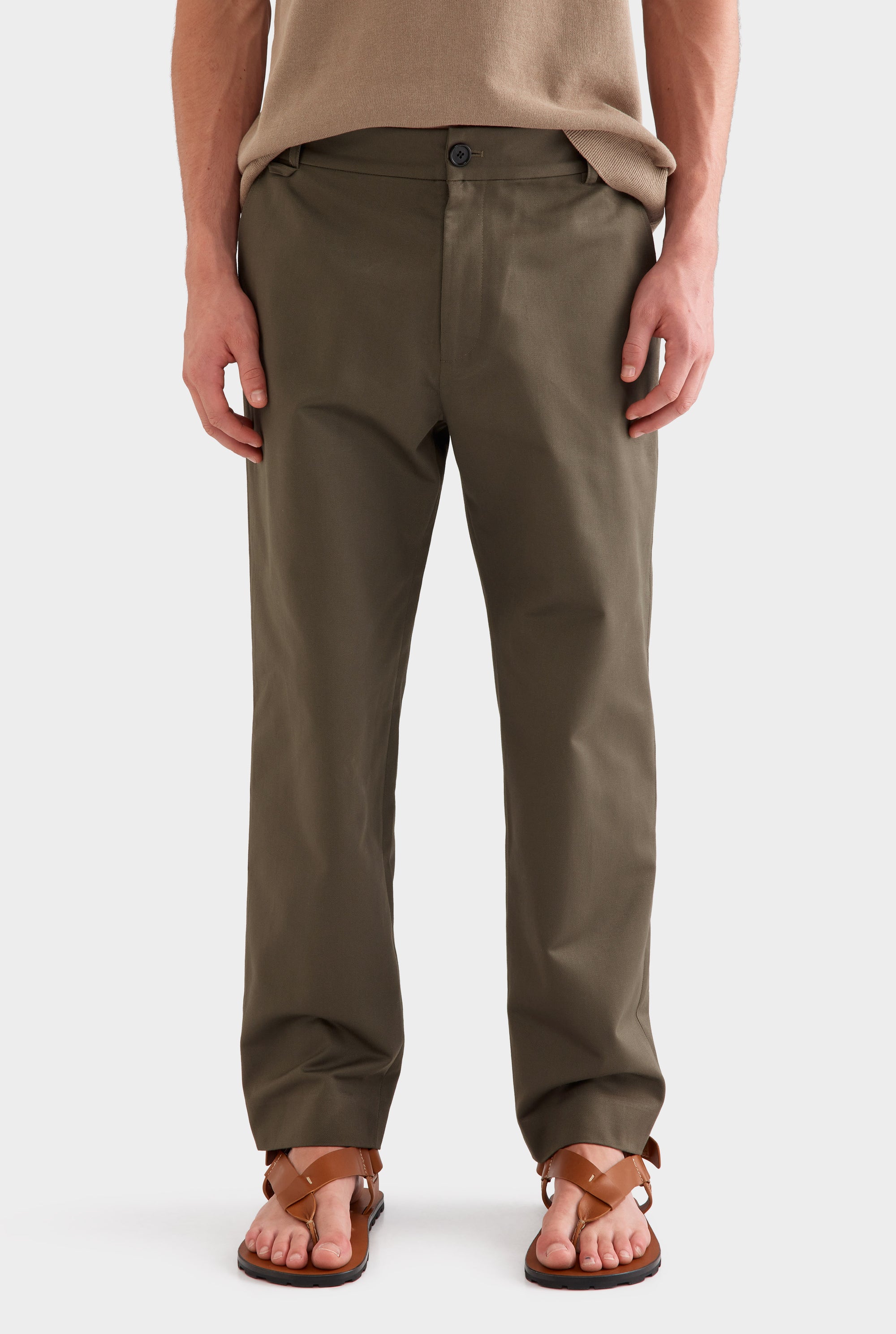 Cotton Twill Chino Trouser -  Dark Olive