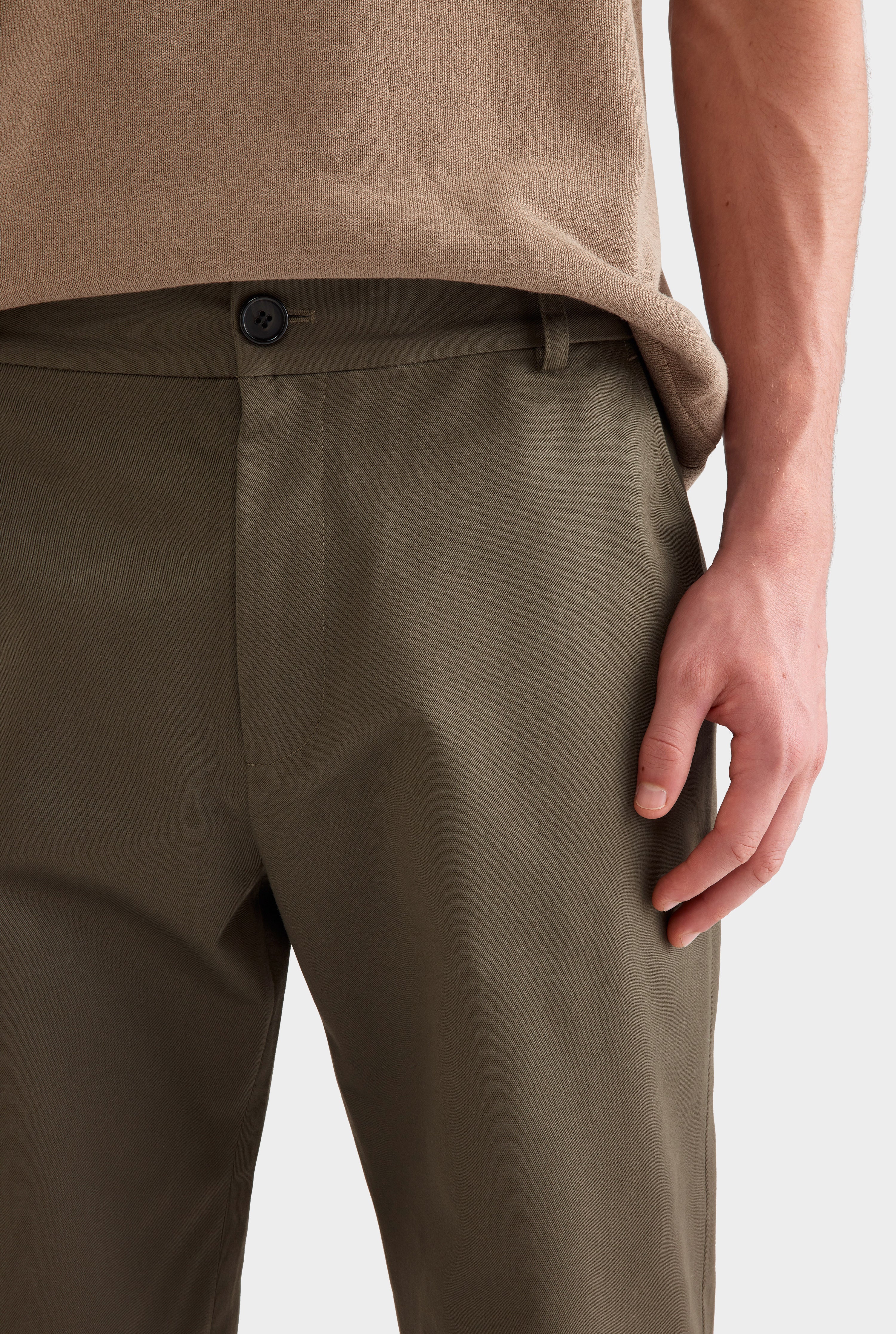 Cotton Twill Chino Trouser -  Dark Olive