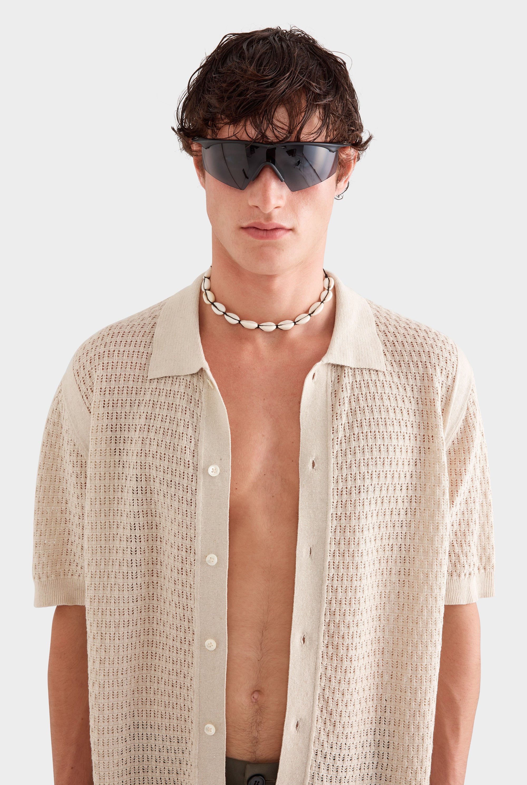 Crochet Border Shirt - Sand