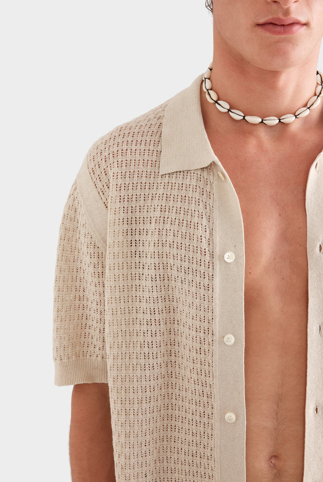 Crochet Border Shirt - Sand