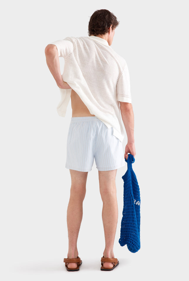 Knitted Contrast Stitch Short Sleeve Shirt -  Off White