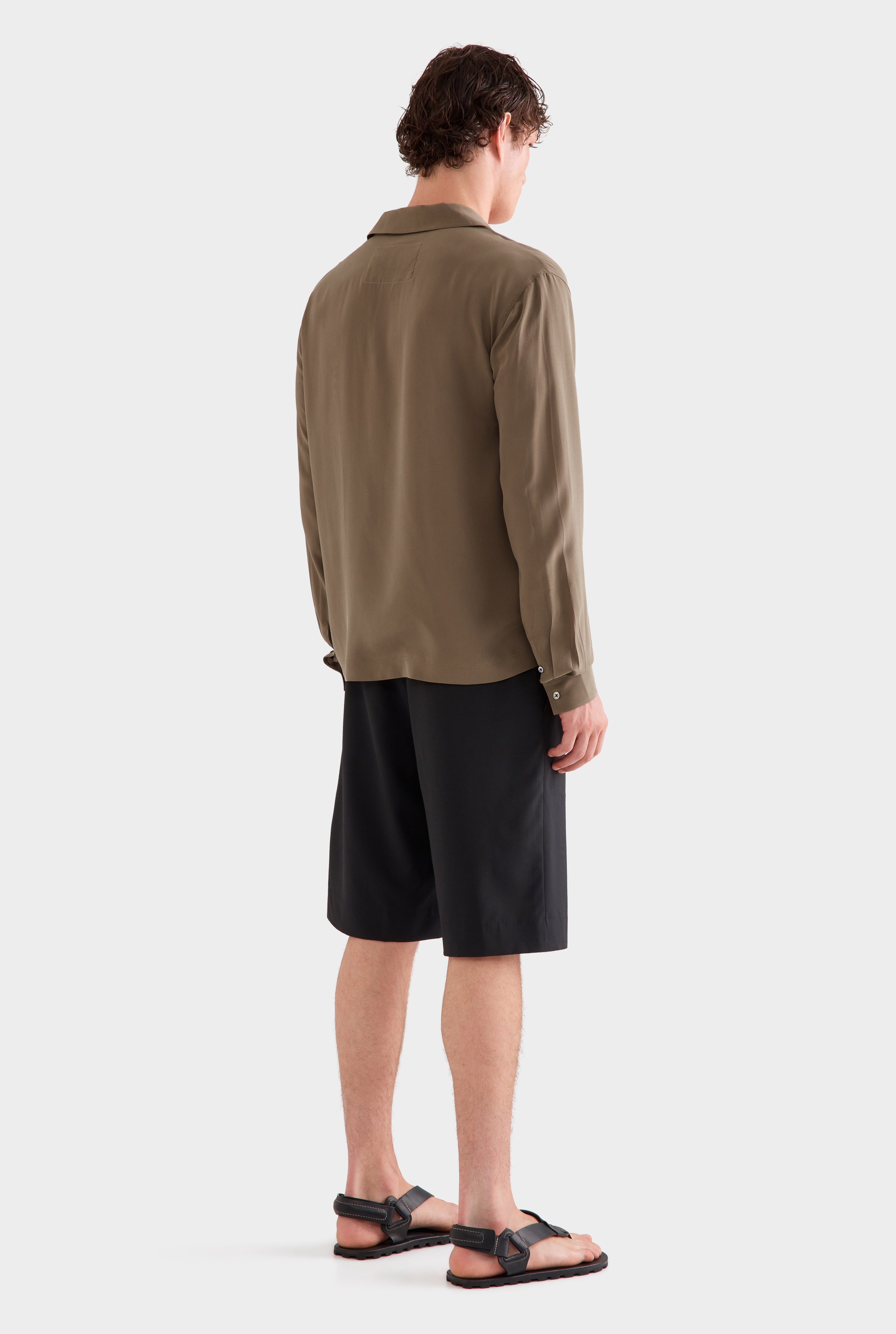 Long Sleeve Silk Boxy Pop Over -  Olive