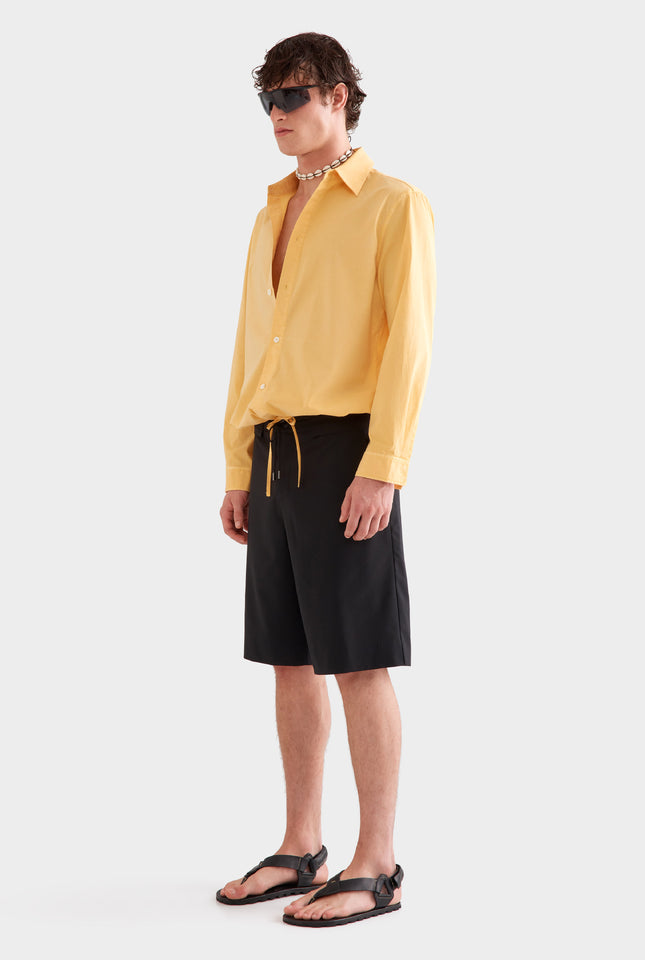 Pigment Dyed Long Sleeve Boxy Cotton Shirt -  Amber Yellow