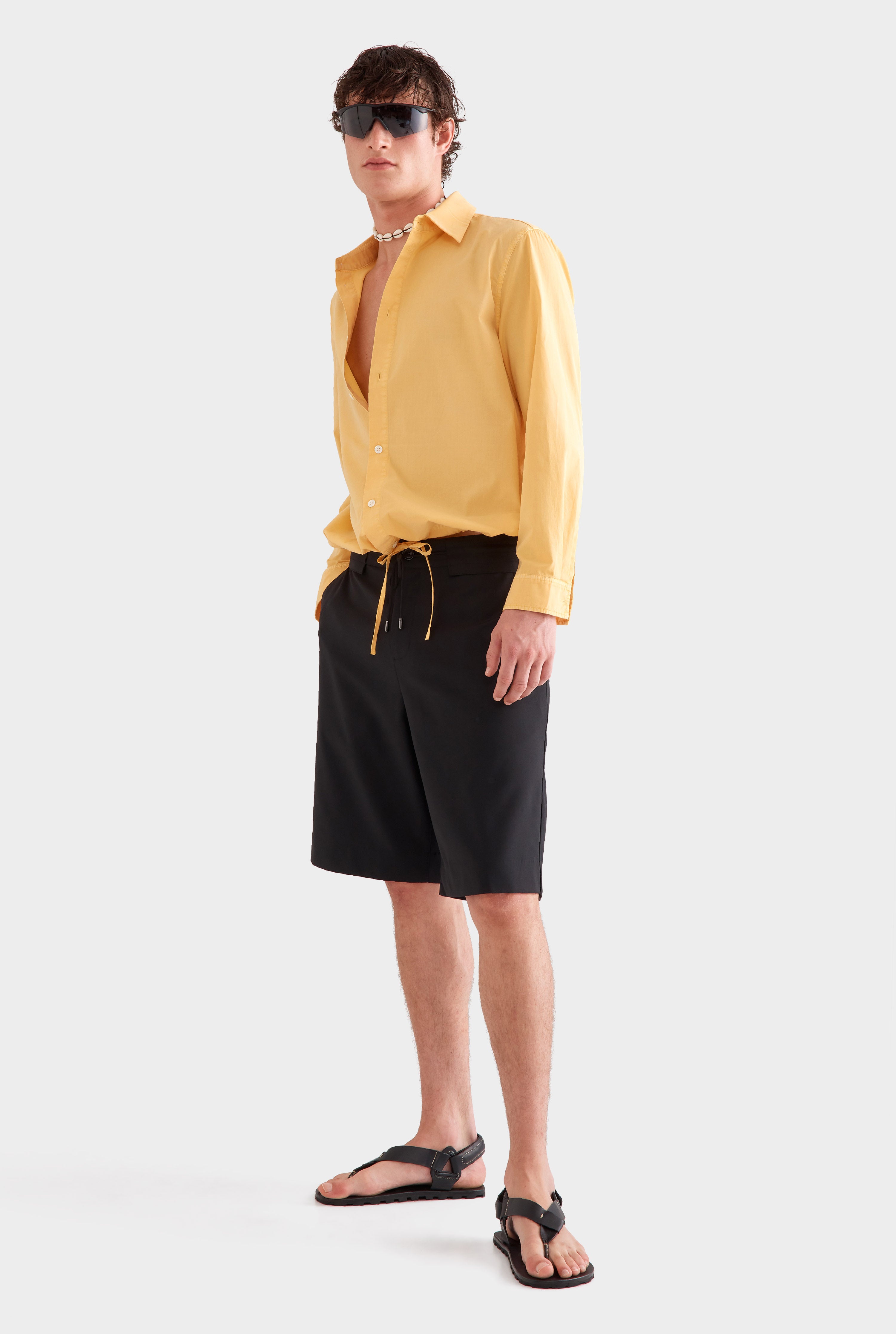 Pigment Dyed Long Sleeve Boxy Cotton Shirt -  Amber Yellow