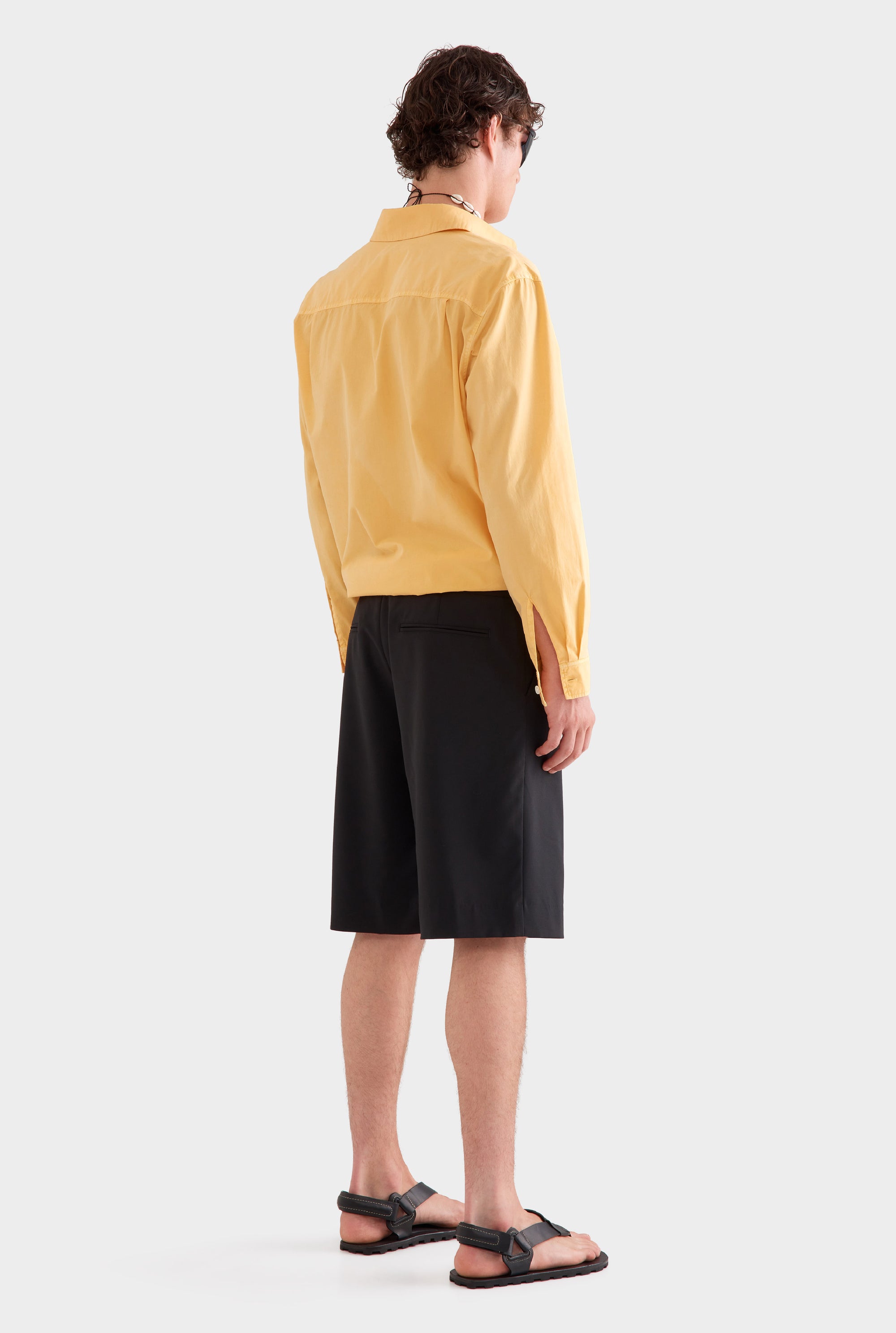 Pigment Dyed Long Sleeve Boxy Cotton Shirt -  Amber Yellow