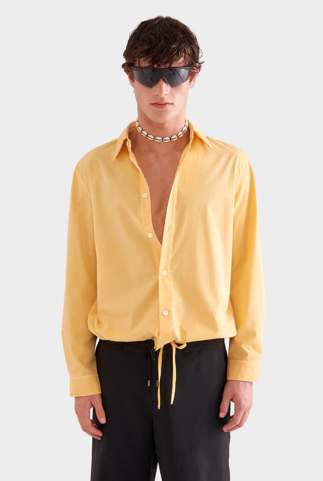 Pigment Dyed Long Sleeve Boxy Cotton Shirt -  Amber Yellow