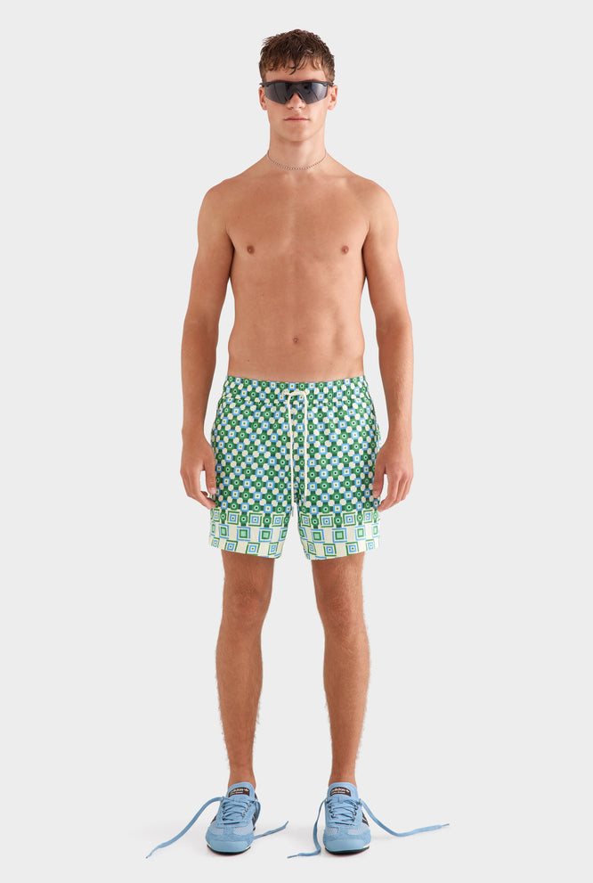 Printed Swim Short - Off White Grecian Coins