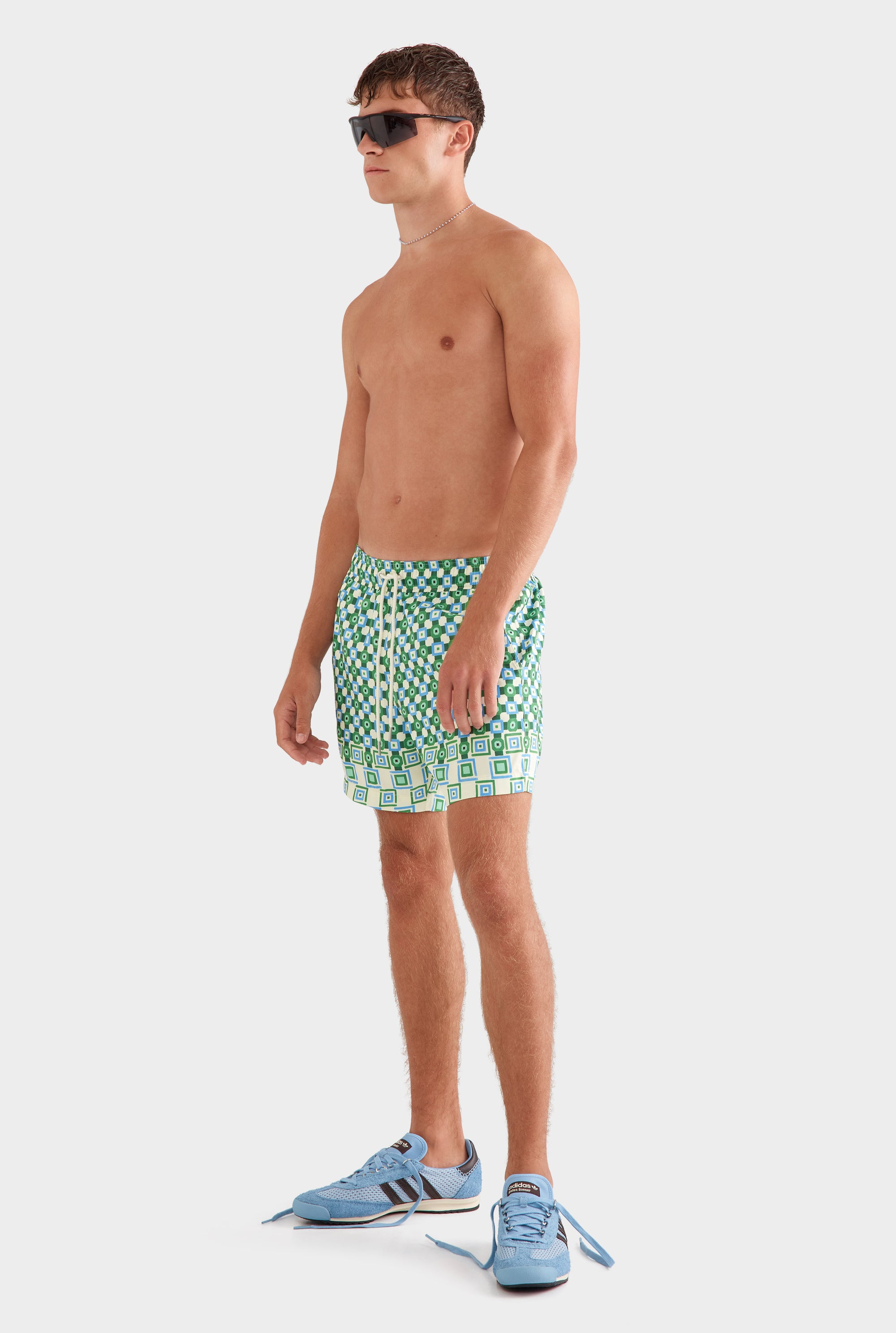 Printed Swim Short -  Blue/Green Geo