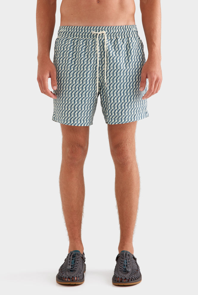 Printed Swim Short - Powder Blue/Chestnut V Monogram