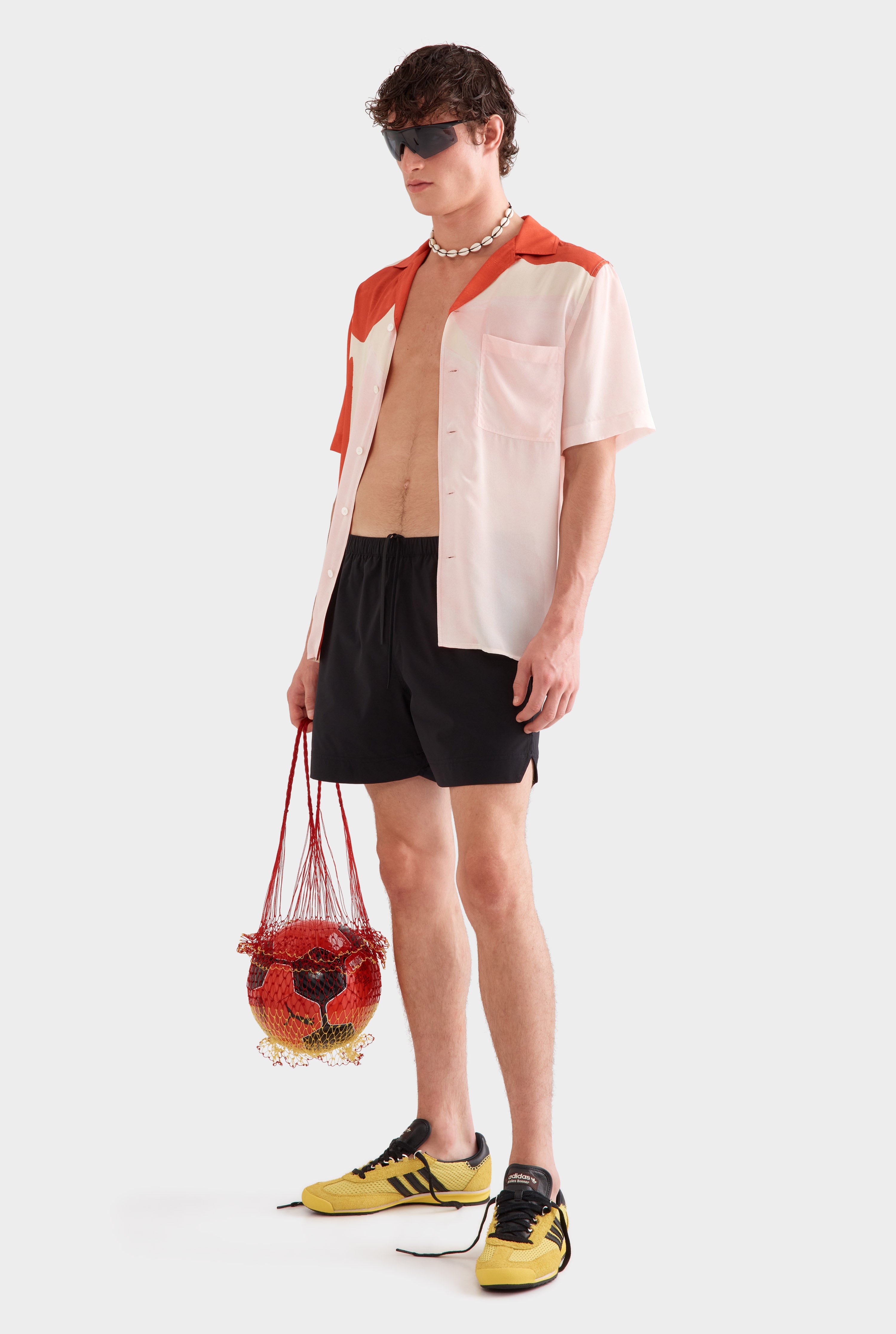 Flat Hem Short Sleeve Silk Camp Collar -  Red/Pink Rio Sun