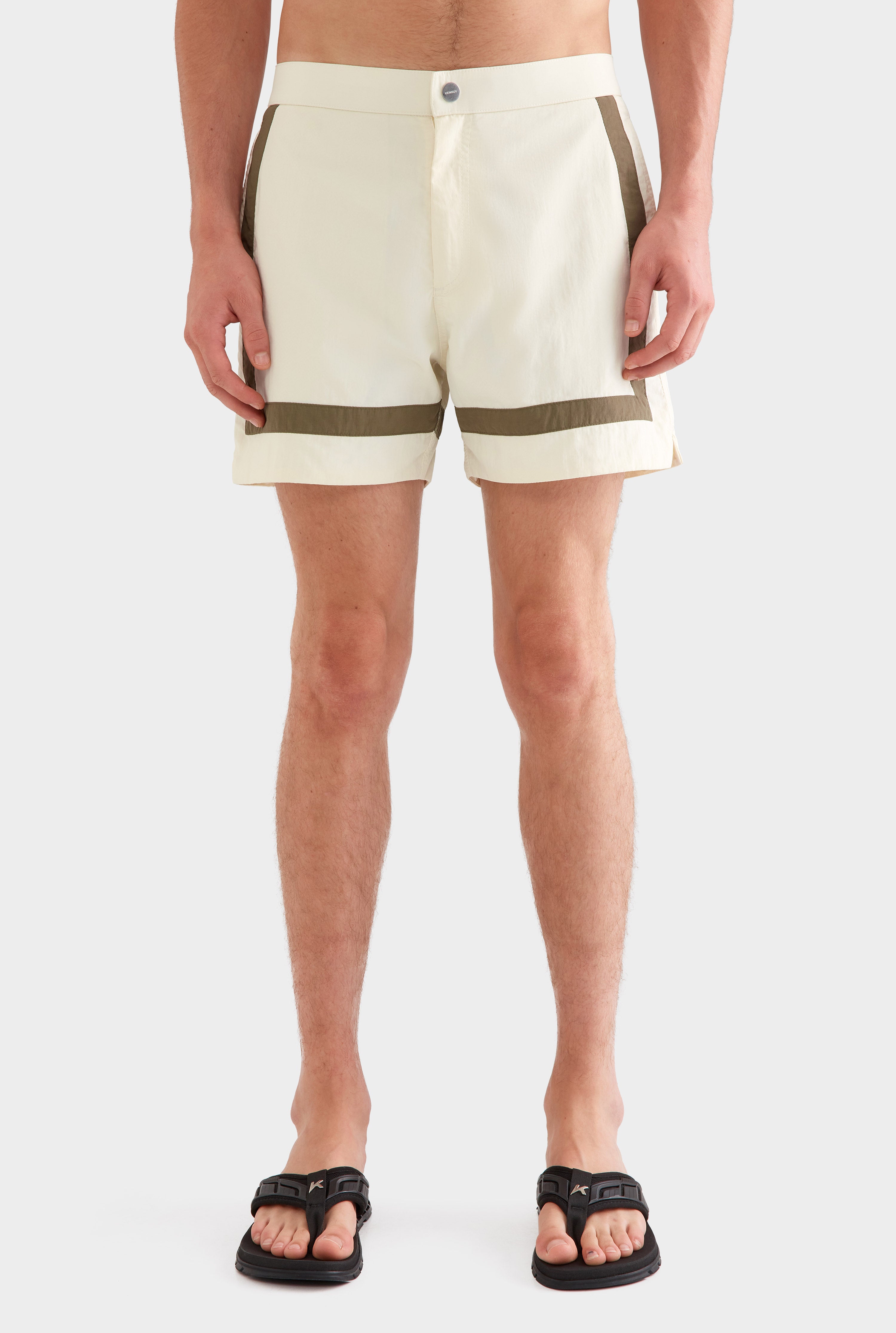 Snaplock Panelled Border Swim Short -  Cream/Olive