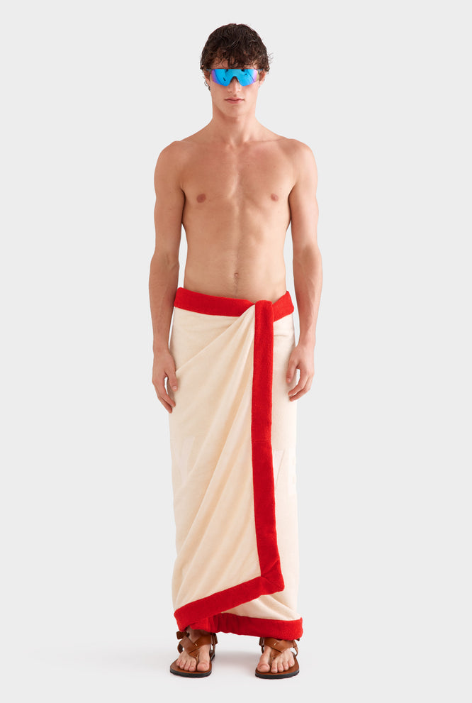 Venroy Border Towel -  Cream/Red