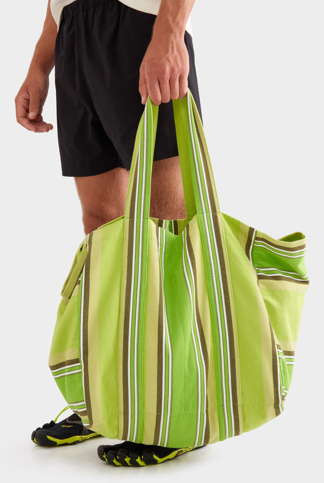 Woven Stripe Beach Tote -  Green Stripe