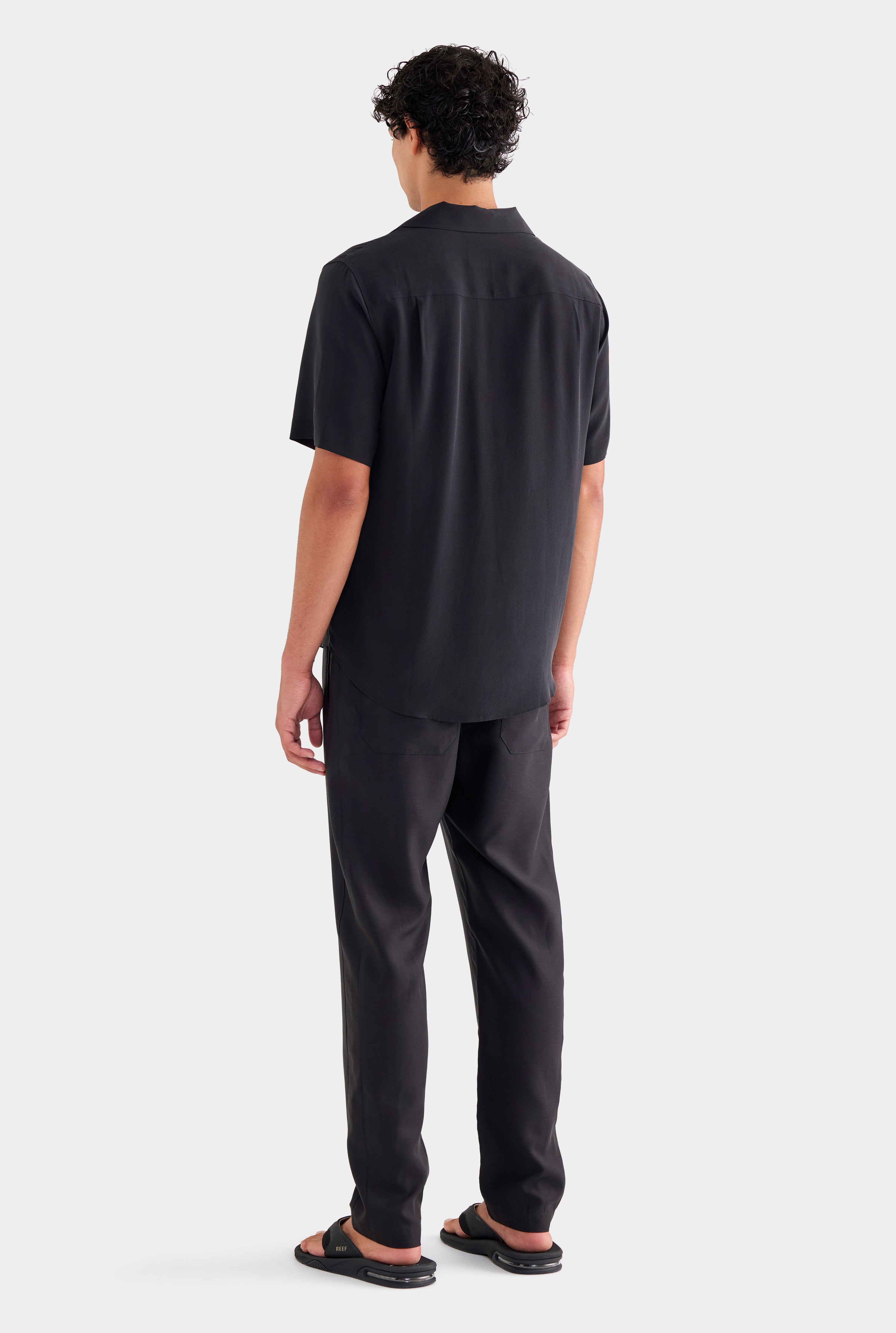 Short Sleeve Silk Camp Collar - Black