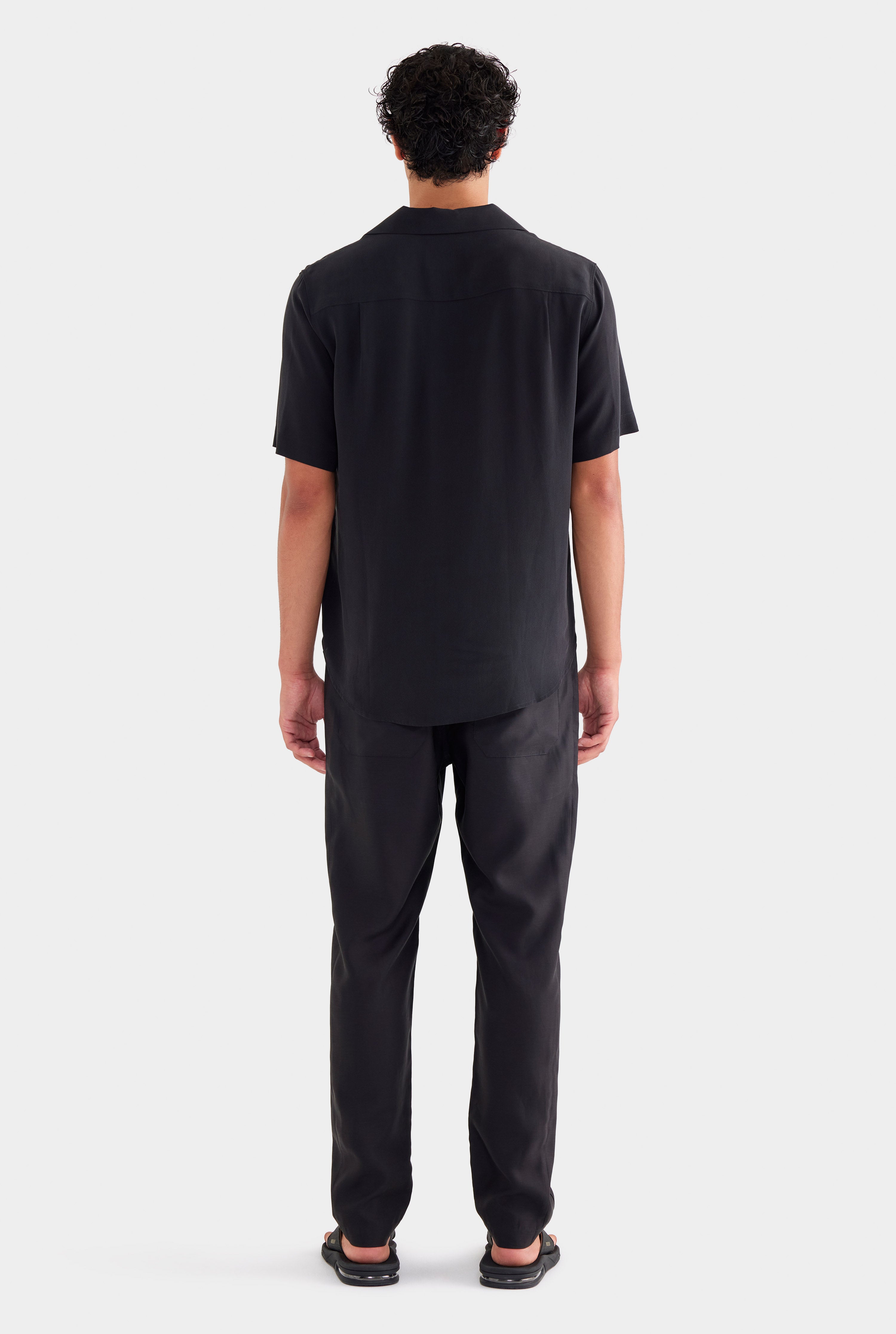 Short Sleeve Silk Camp Collar - Black