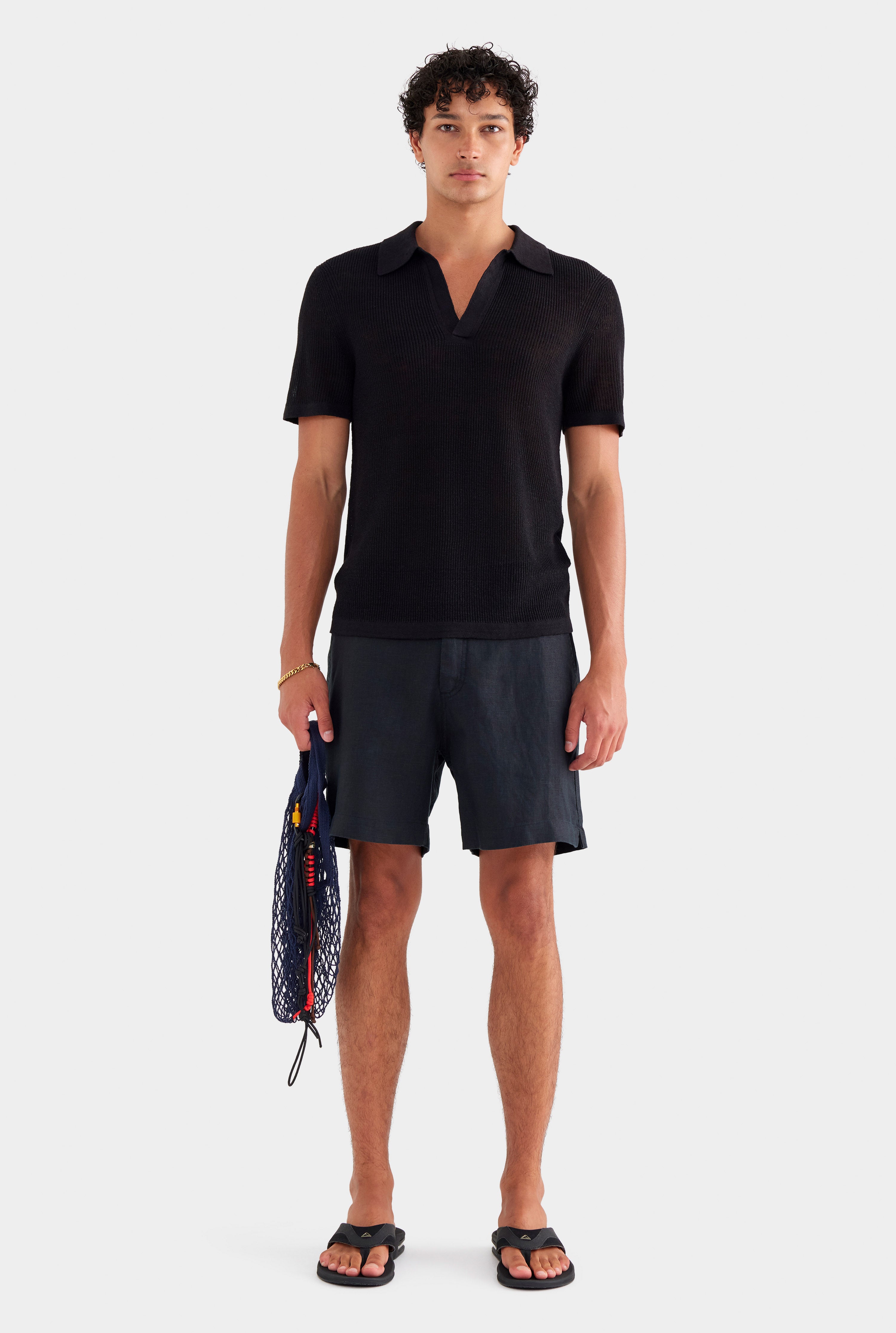 Rib Knit Open Neck Polo 2.0 - Black