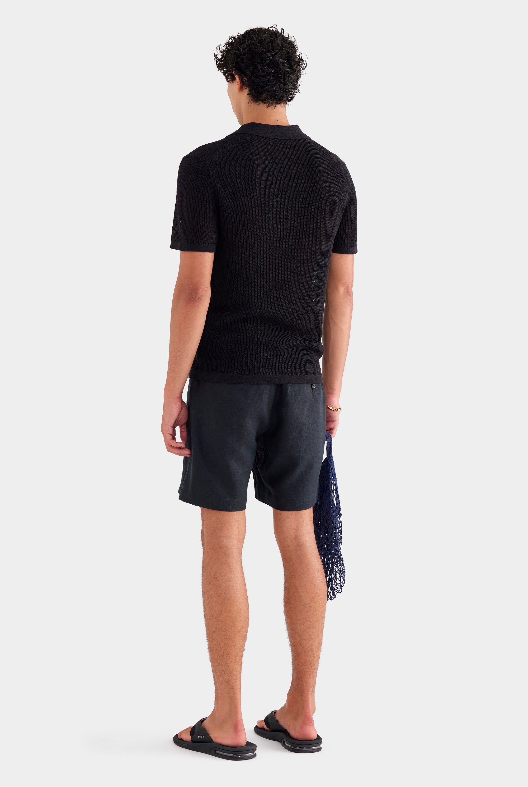 Rib Knit Open Neck Polo 2.0 - Black