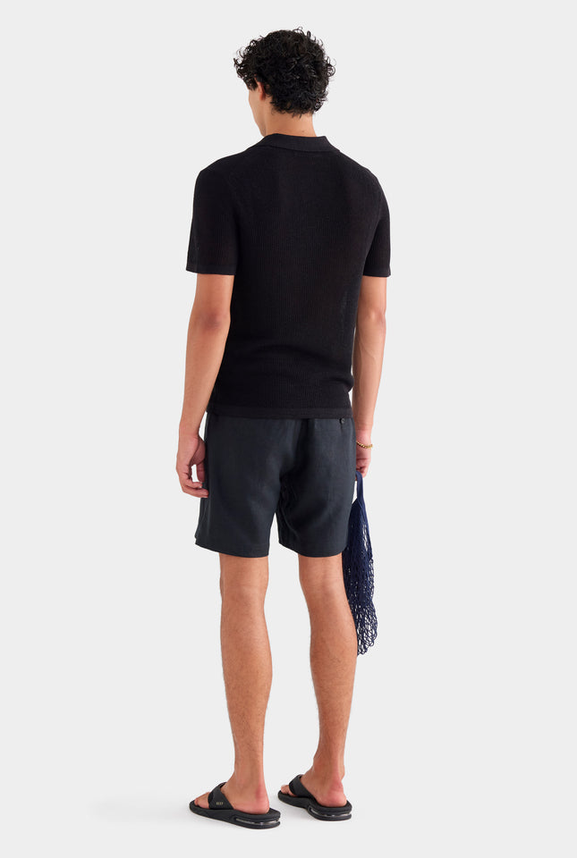 Rib Knit Open Neck Polo 2.0 - Black