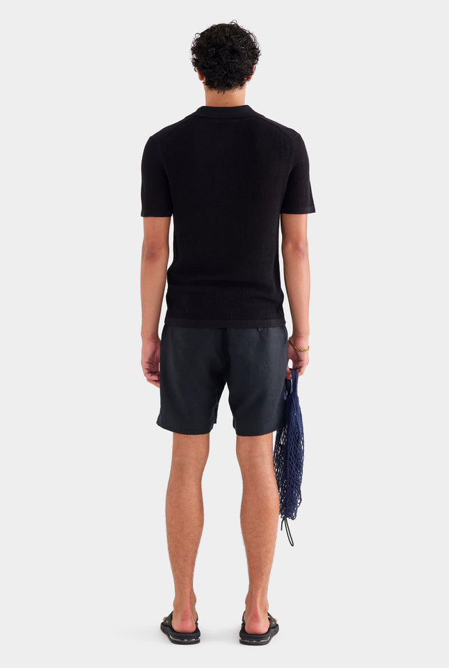 Rib Knit Open Neck Polo 2.0 - Black