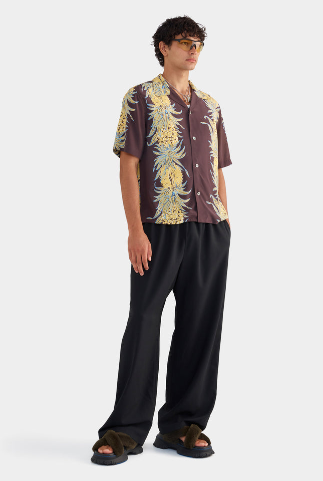 Silk Boxy Camp Collar Shirt - Pineapple Print