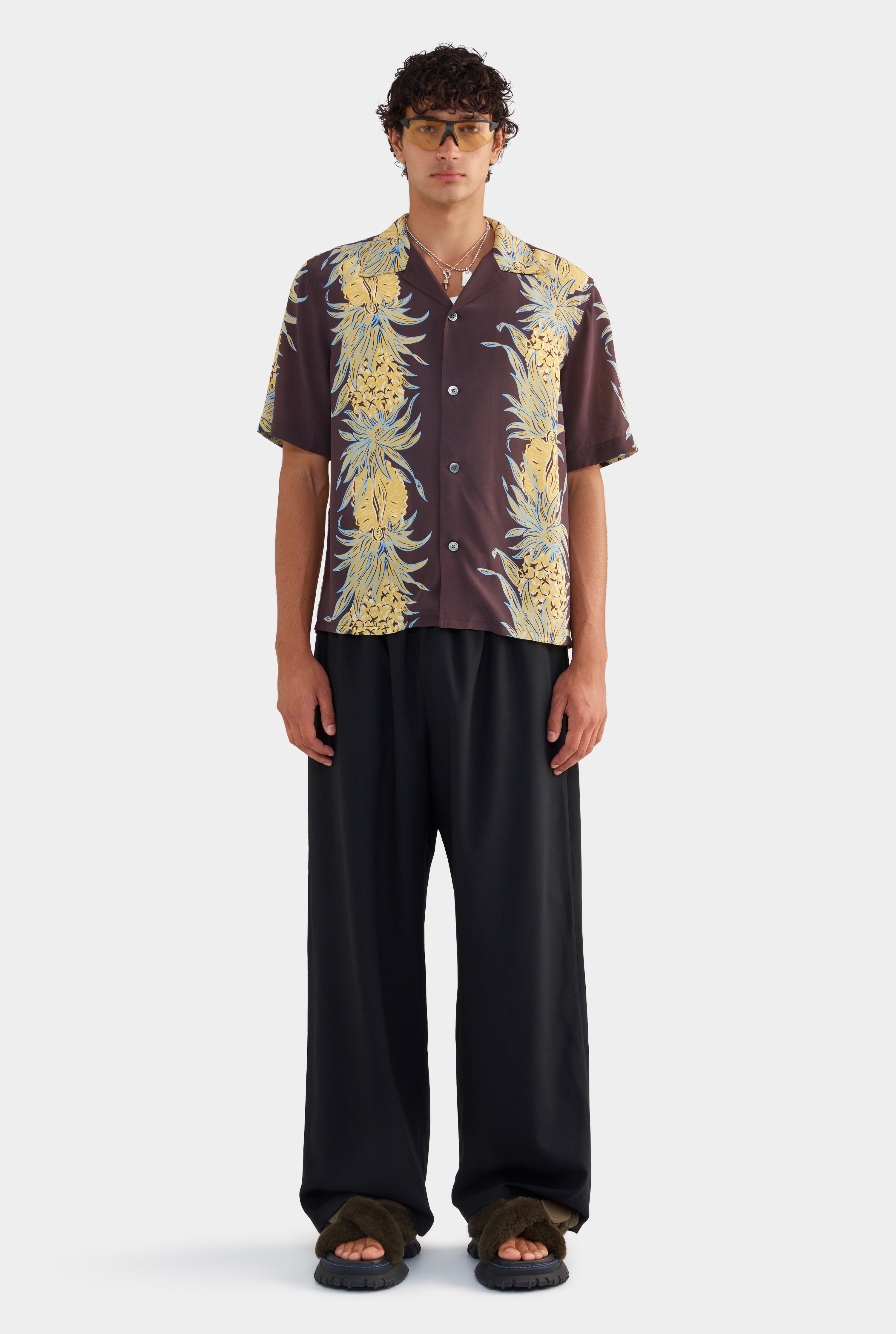 Silk Boxy Camp Collar Shirt - Pineapple Print