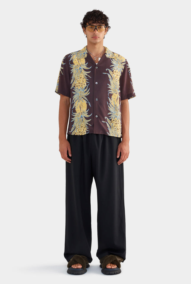 Silk Boxy Camp Collar Shirt - Pineapple Print