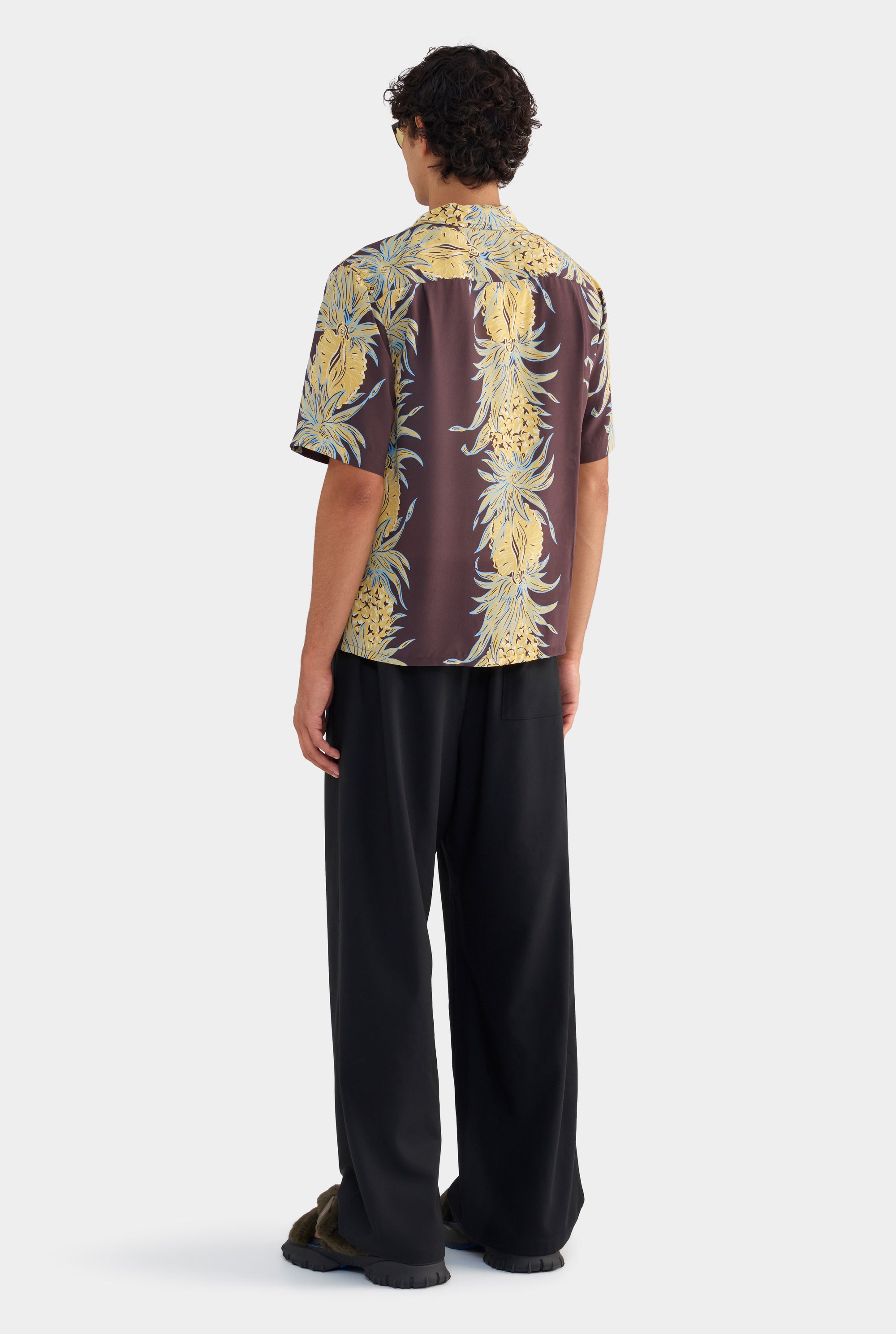 Silk Boxy Camp Collar Shirt - Pineapple Print