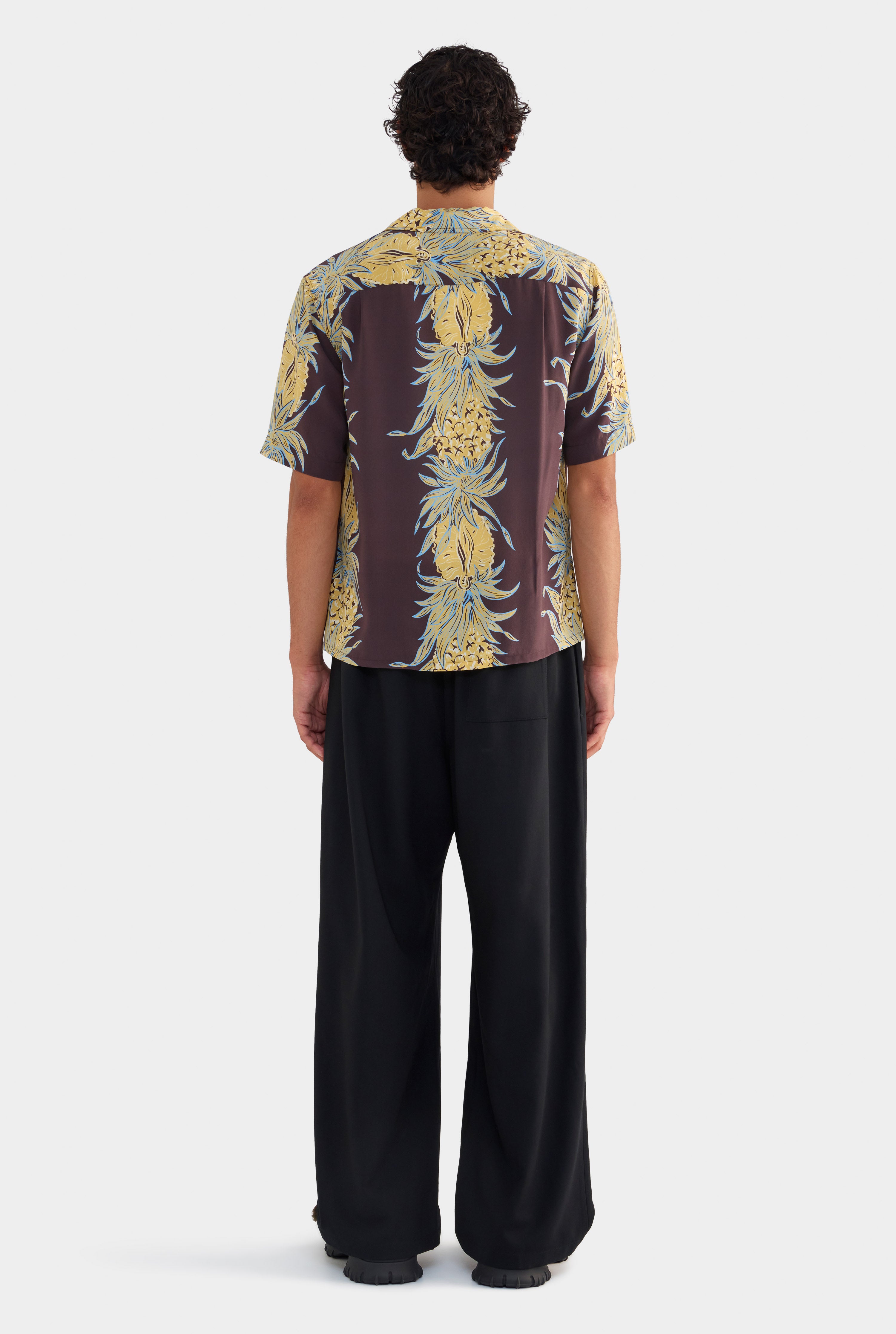Silk Boxy Camp Collar Shirt - Pineapple Print