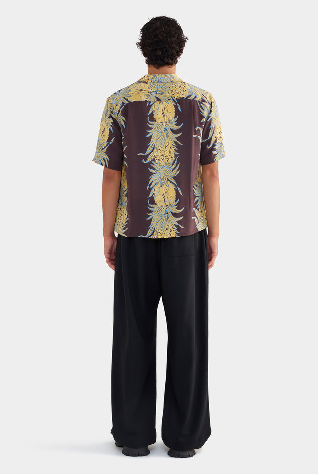Silk Boxy Camp Collar Shirt - Pineapple Print