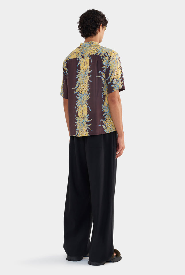 Silk Boxy Camp Collar Shirt - Pineapple Print