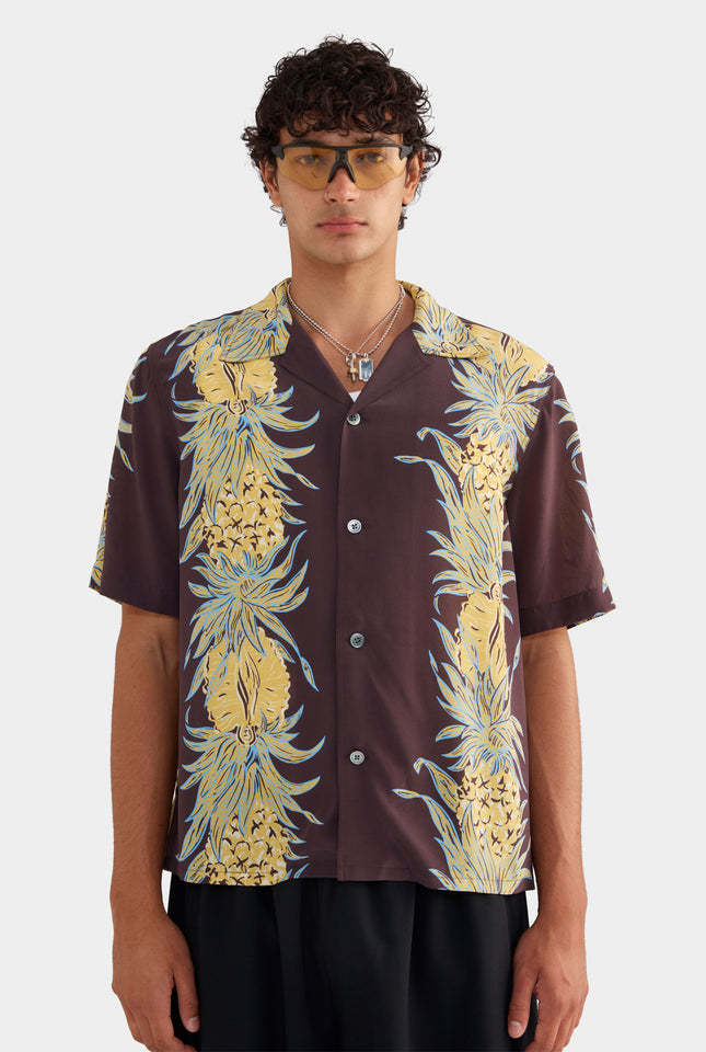 Silk Boxy Camp Collar Shirt - Pineapple Print