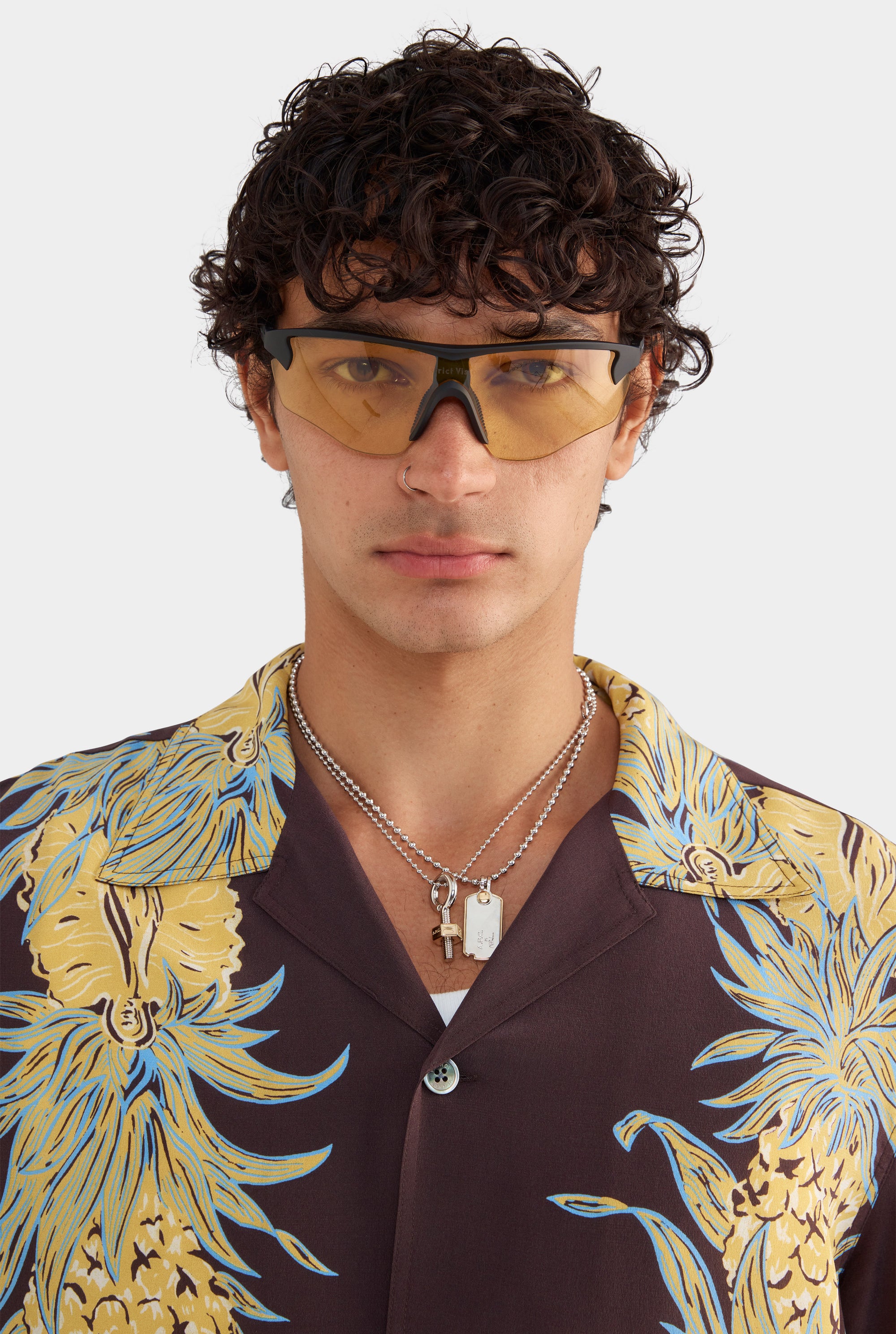 Silk Boxy Camp Collar Shirt - Pineapple Print