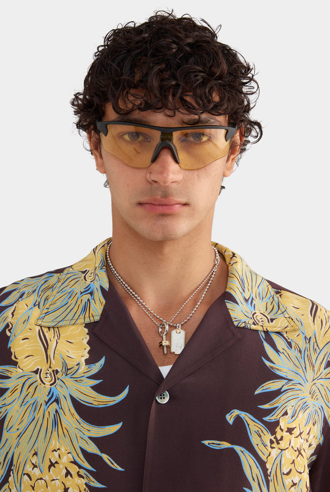 Silk Boxy Camp Collar Shirt - Pineapple Print