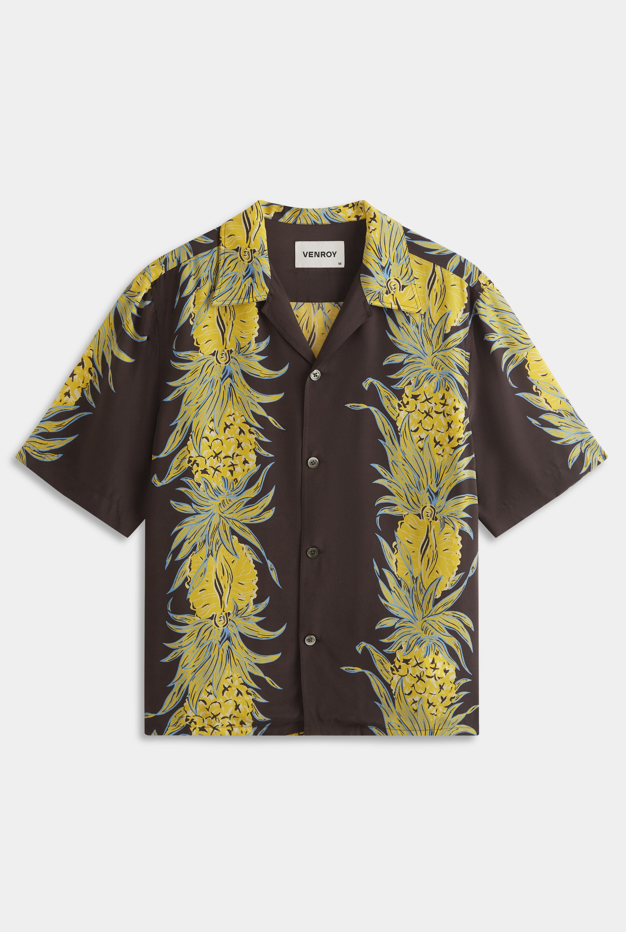 Silk Boxy Camp Collar Shirt - Pineapple Print