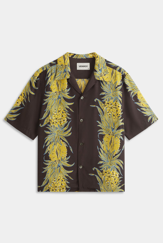 Silk Boxy Camp Collar Shirt - Pineapple Print