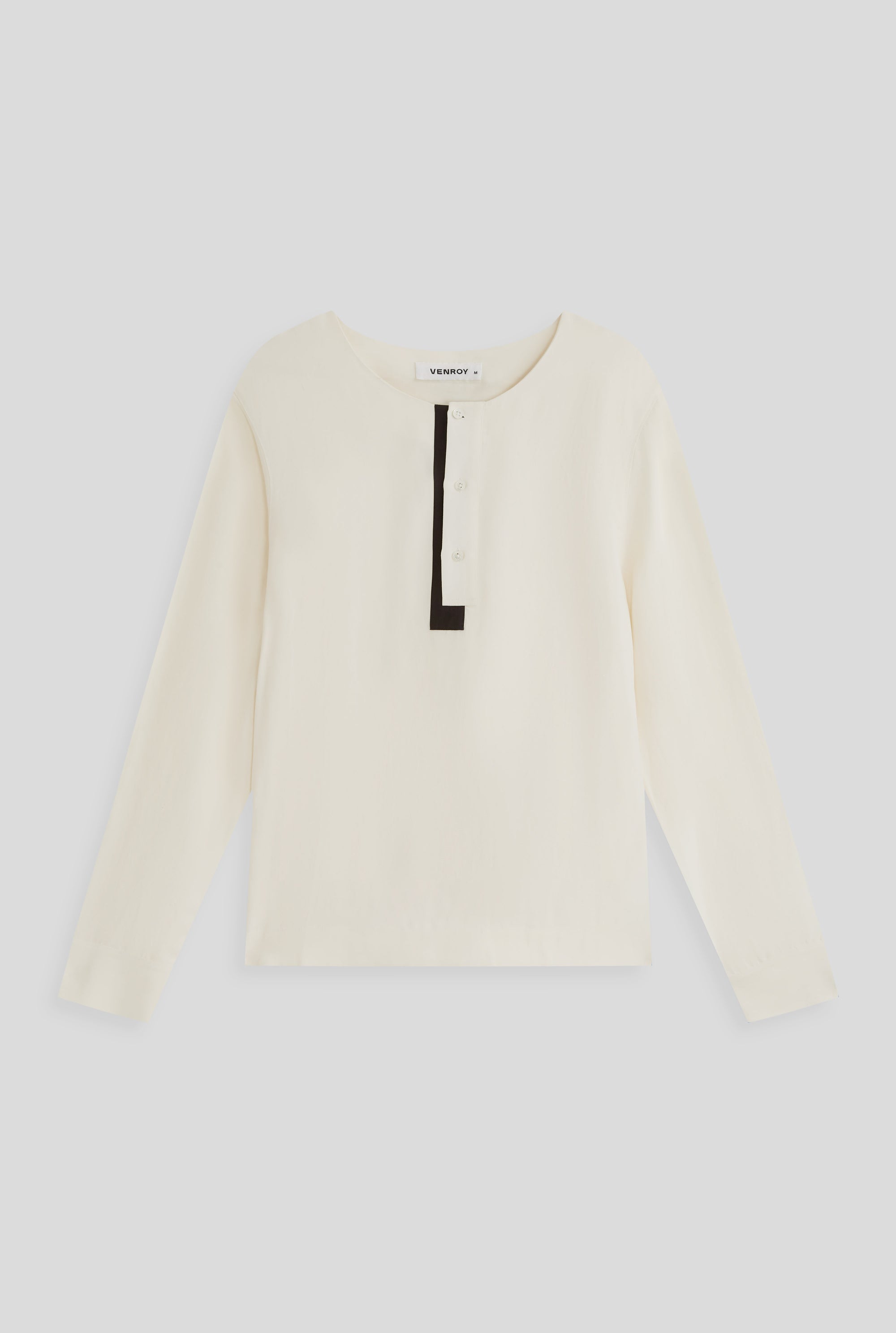 Silk Linen Henley Shirt - Cream/Black