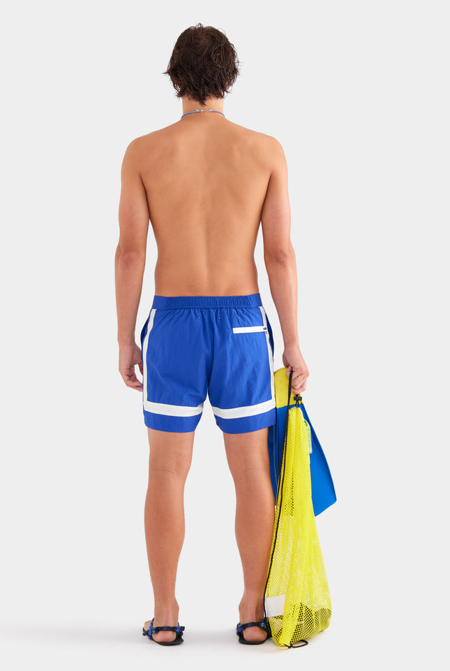 Snaplock Panelled Border Swim Short - Royal Blue/Cream