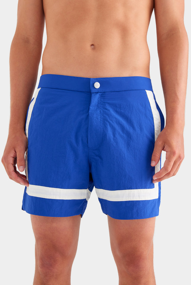 Snaplock Panelled Border Swim Short - Royal Blue/Cream