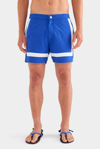 Snaplock Panelled Border Swim Short - Royal Blue/Cream