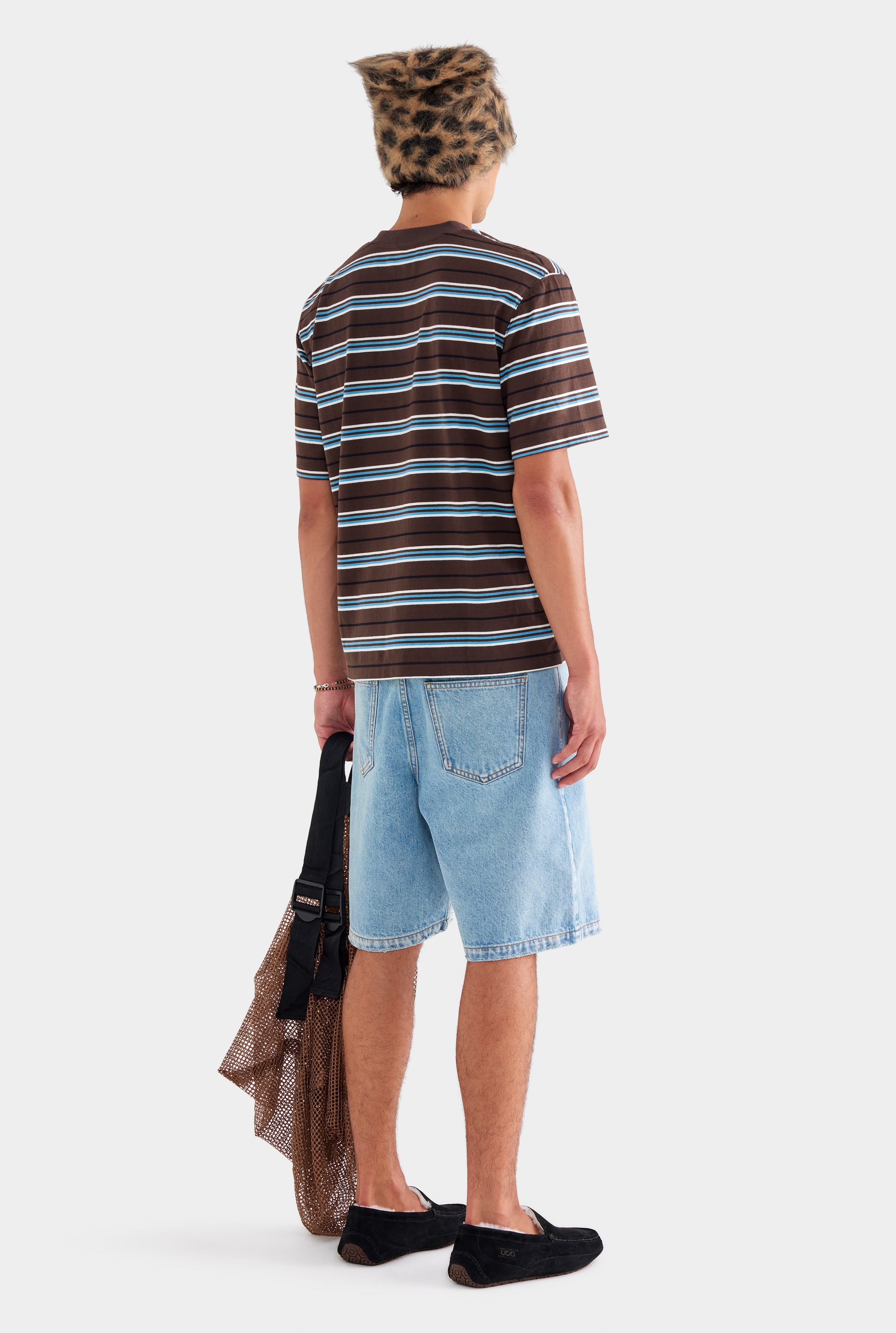 Striped T Shirt - Chocolate/Cream/Cerulean Blue Stripe