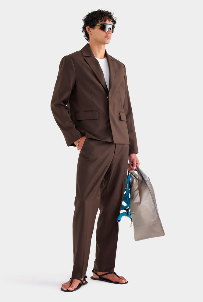 Tailored Wool Suit Jacket - Brown