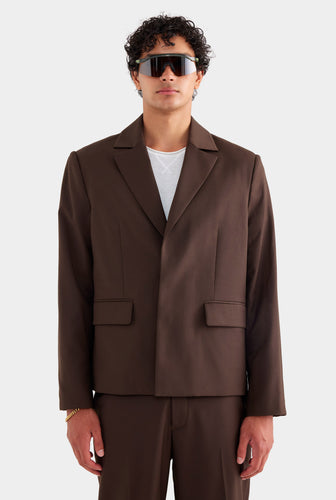 Tailored Wool Suit Jacket - Brown