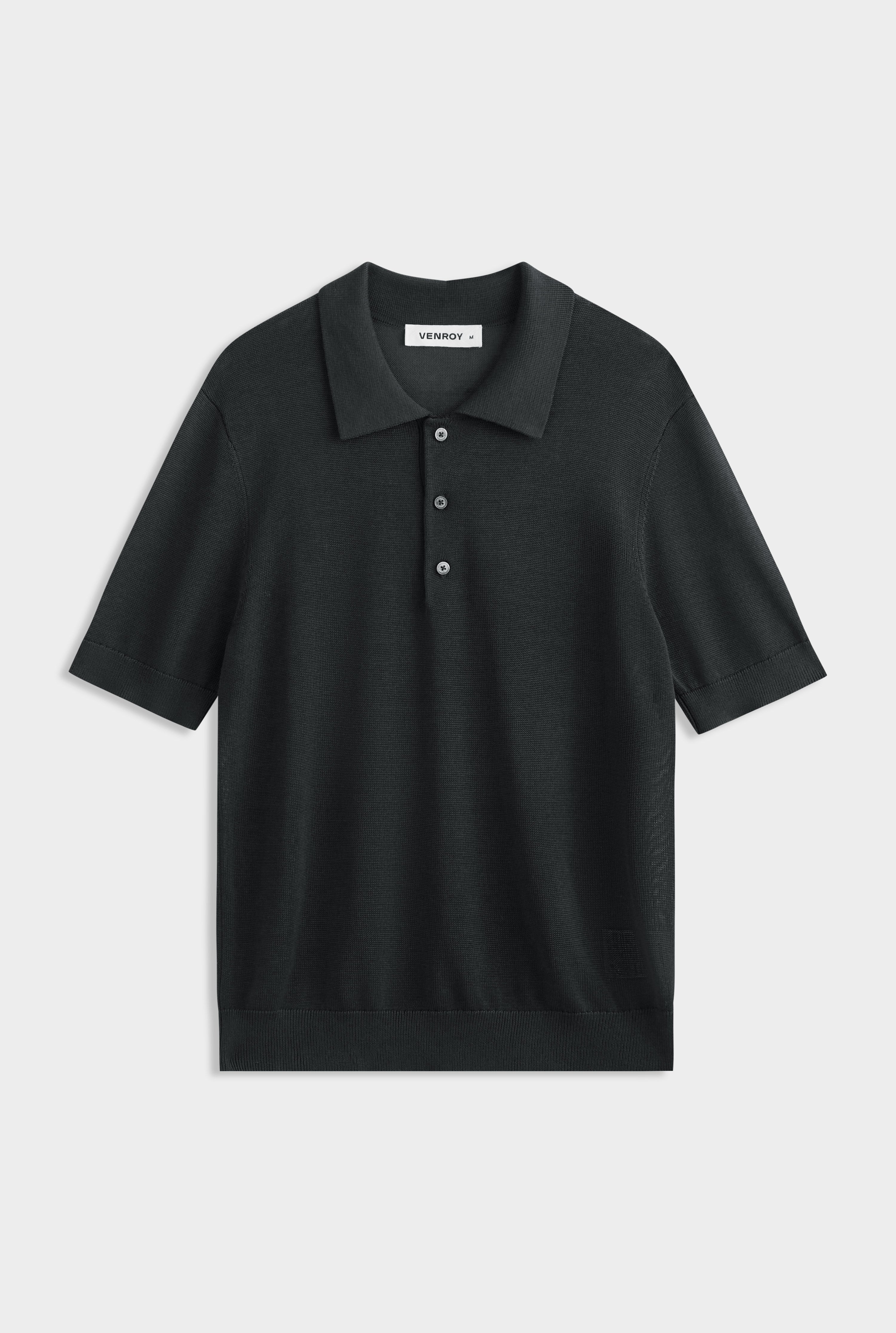 Tencel Knit Short Sleeve Polo - Smoke Grey