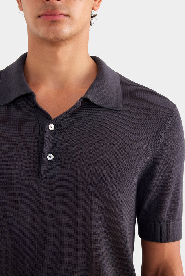 Tencel Knit Short Sleeve Polo - Smoke Grey