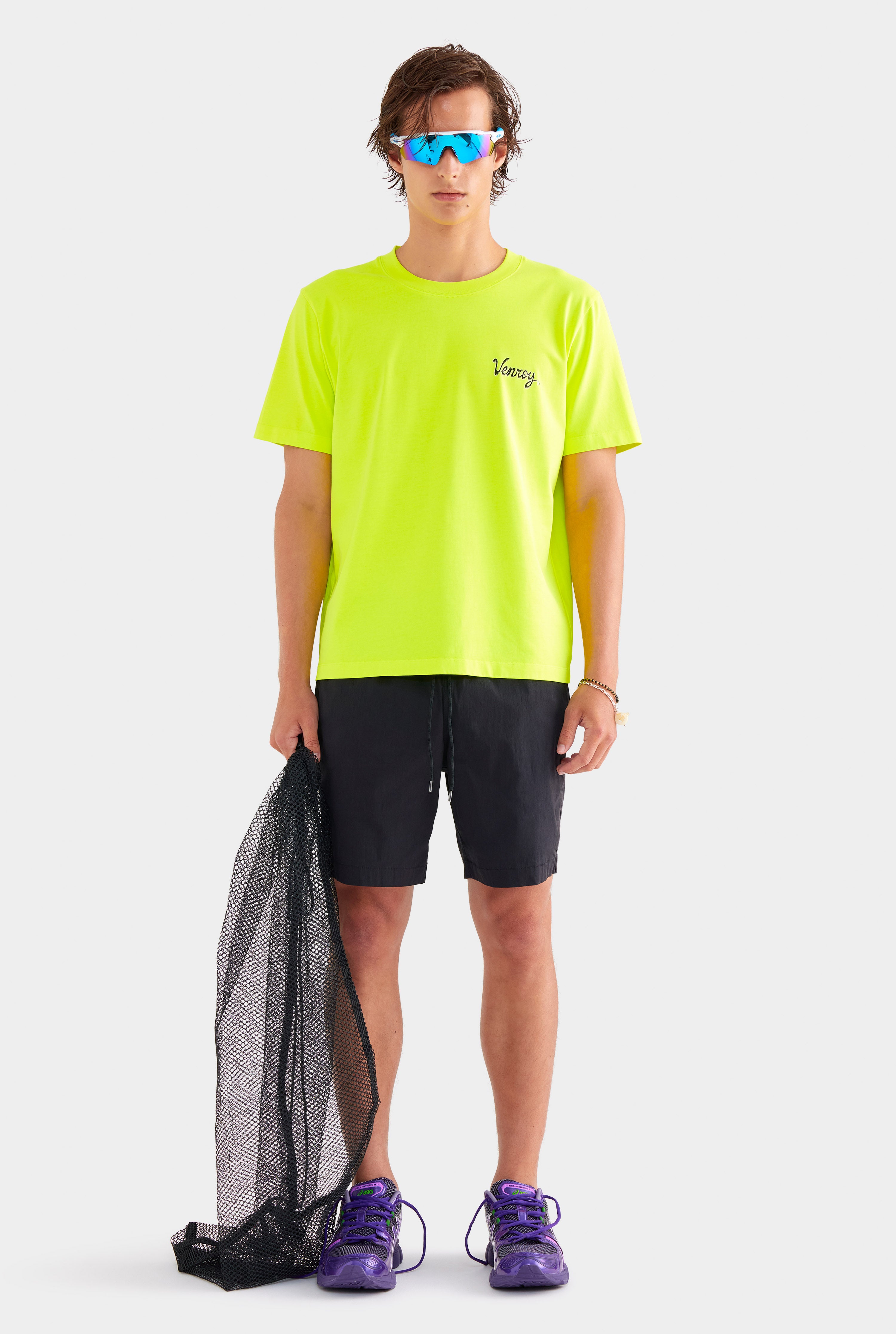 Venroy Logo Pigment Dyed T Shirt - Acid Lime