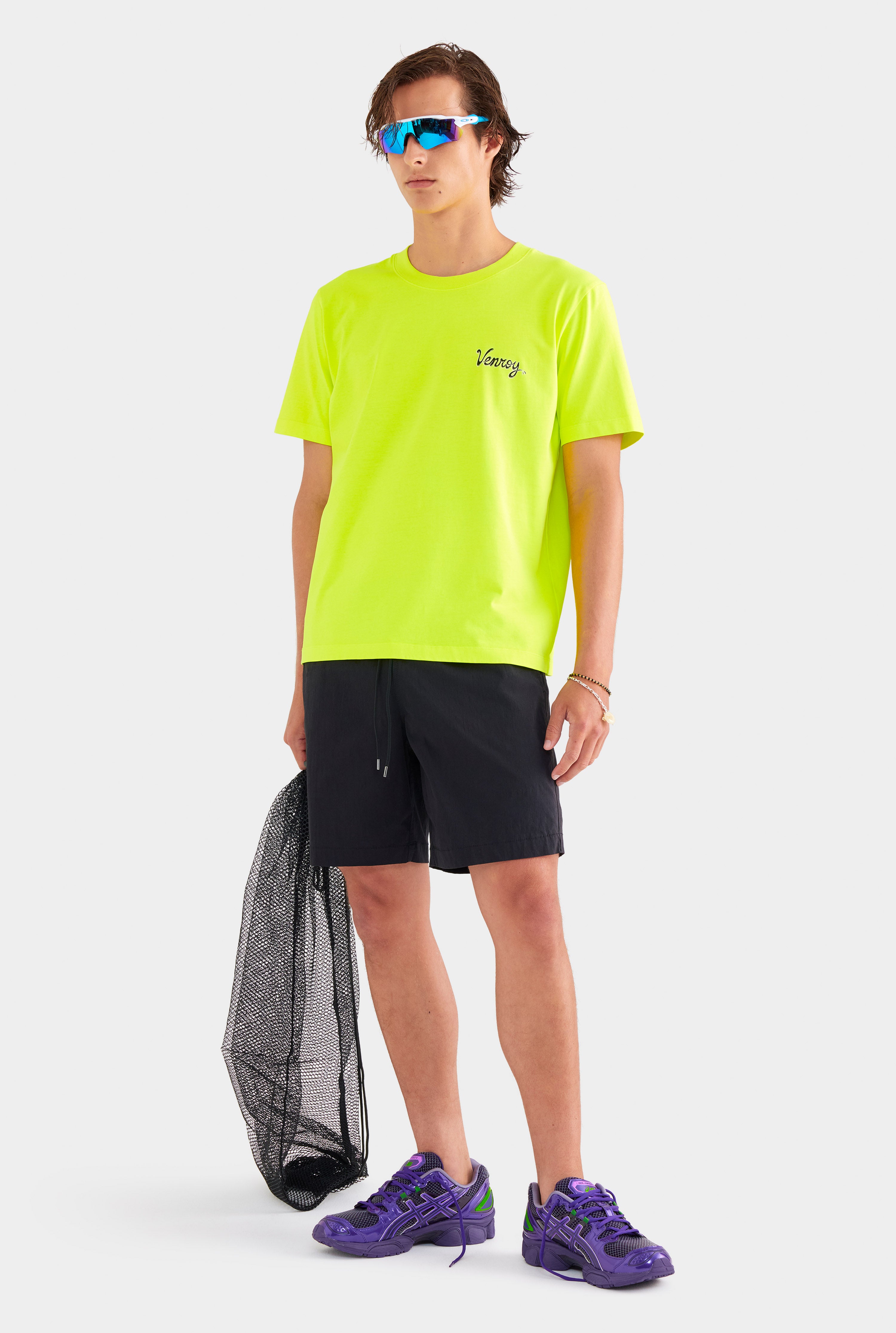 Venroy Logo Pigment Dyed T Shirt - Acid Lime