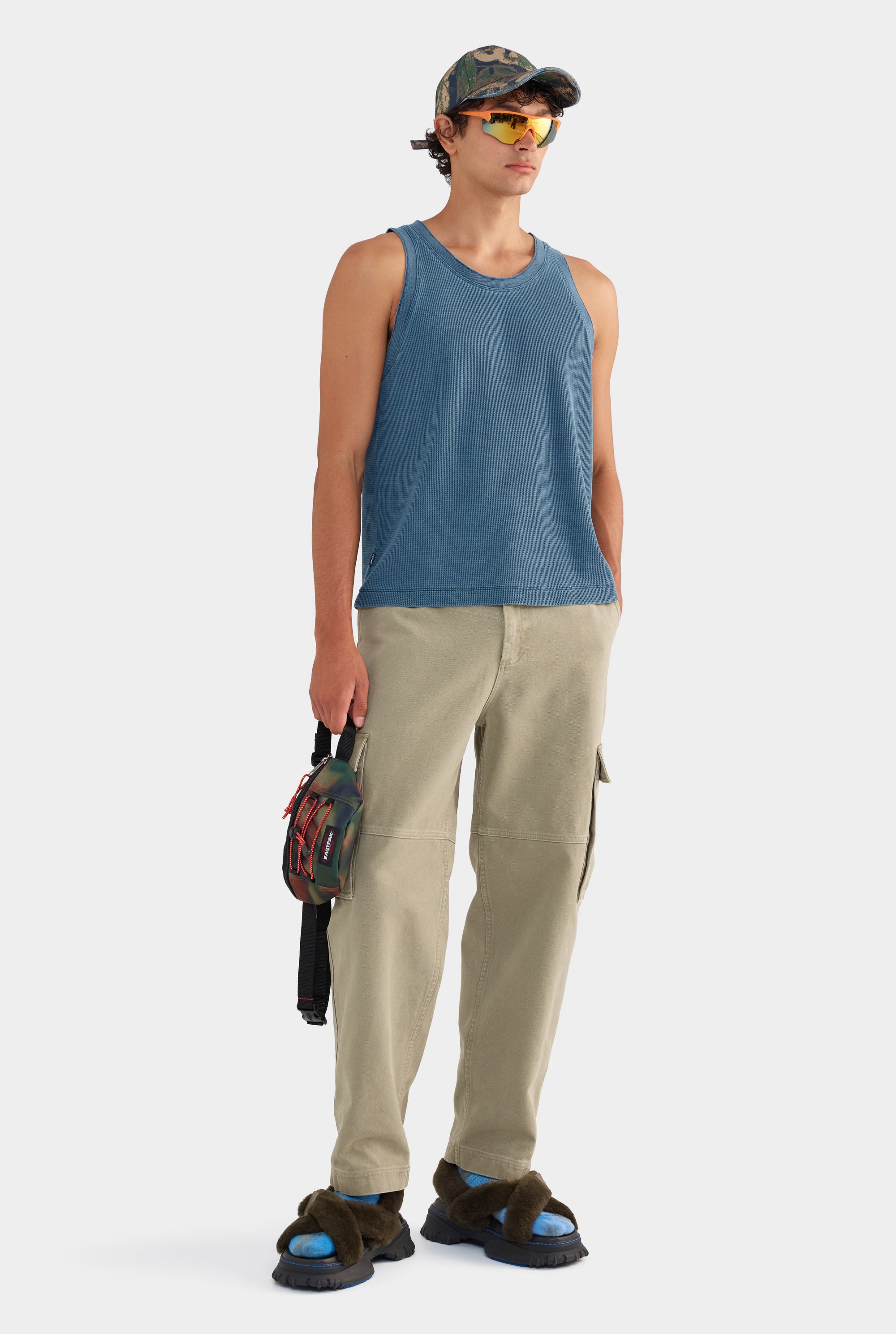 Waffle Cotton Tank - Navy Blue